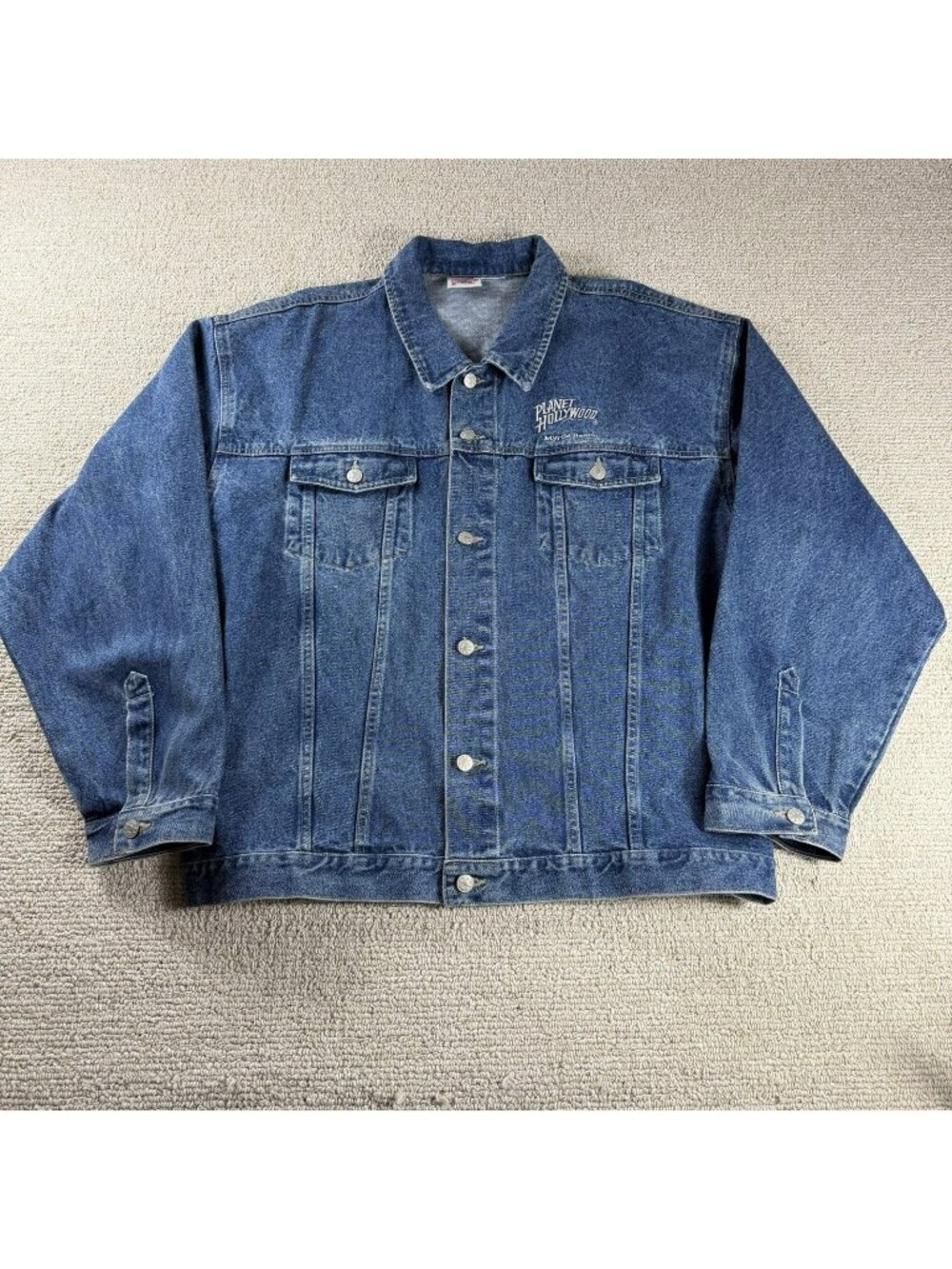 Vintage Planet Hollywood Myrtle Beach Denim Trucker Jacket Blue Men’s Size XXL